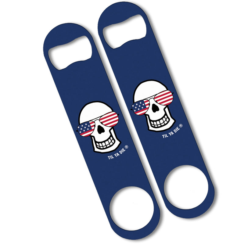 USA Aviators Skull Bottle Opener Blue