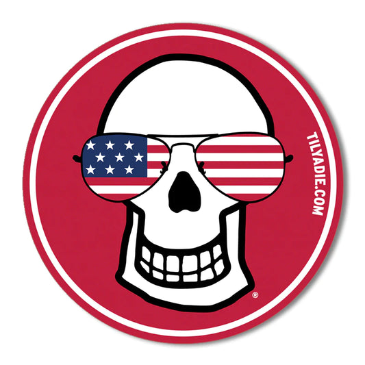 Skull w/ Aviators Sticker, USA Red