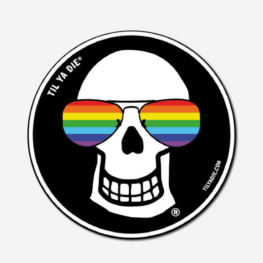 Pride Til Ya Die Sticker · Skull Aviators (Rainbow)