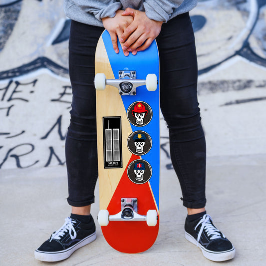 Person holding a colorful skateboard with Honor Til Ya Die and Remember Til Ya Die stickers