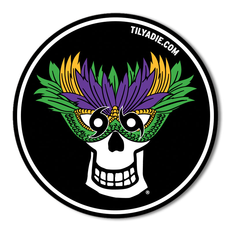 Skull w/ Mask Sticker, Mardi Gras