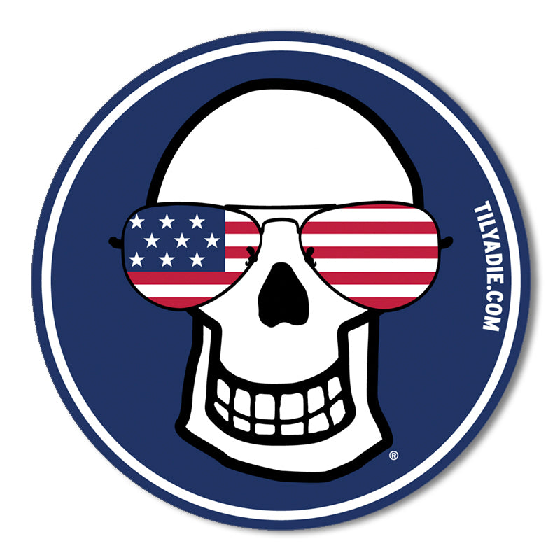 Skull w/ Aviators Sticker, USA Blue